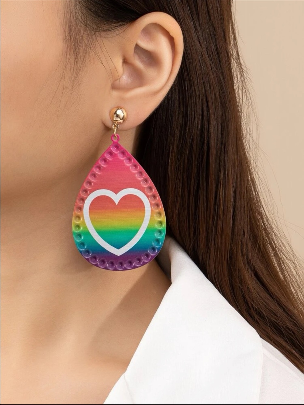 ❤️ Awesome Rainbow Stripe Heart Tear Water Drip Earrings 🌈